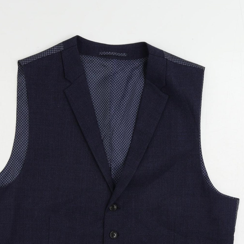 Skopes Mens Blue Plaid Wool Jacket Suit Waistcoat Size 42 Regular