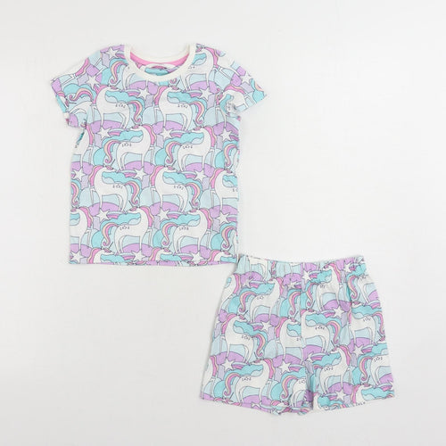Marks and Spencer Girls Multicoloured Geometric Cotton Set Pyjama Set Size 18-24 Months Pullover - Unicorn