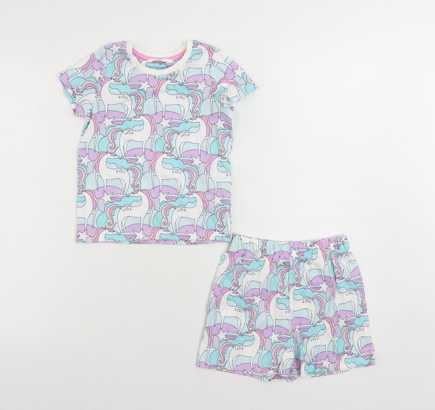 Marks and Spencer Girls Multicoloured Geometric Cotton Set Pyjama Set Size 18-24 Months Pullover - Unicorn