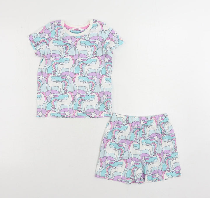 Marks and Spencer Girls Multicoloured Geometric Cotton Set Pyjama Set Size 18-24 Months Pullover - Unicorn