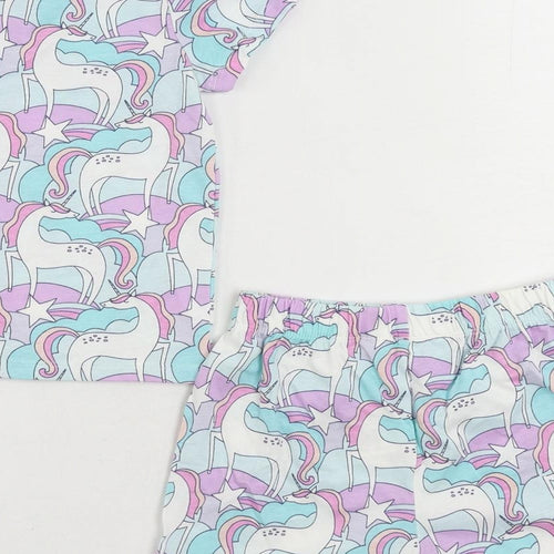 Marks and Spencer Girls Multicoloured Geometric Cotton Set Pyjama Set Size 18-24 Months Pullover - Unicorn