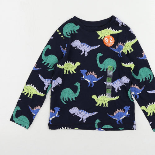 Marks and Spencer Boys Blue Geometric Cotton Pullover T-Shirt Size 3-4 Years Crew Neck Pullover - Dinosaur Print