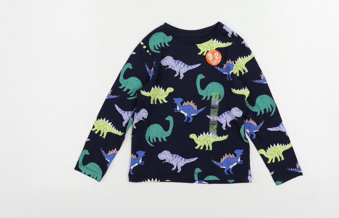 Marks and Spencer Boys Blue Geometric Cotton Pullover T-Shirt Size 3-4 Years Crew Neck Pullover - Dinosaur Print