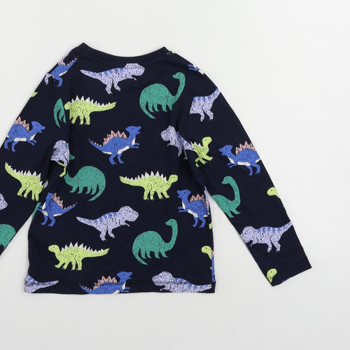 Marks and Spencer Boys Blue Geometric Cotton Pullover T-Shirt Size 3-4 Years Crew Neck Pullover - Dinosaur Print