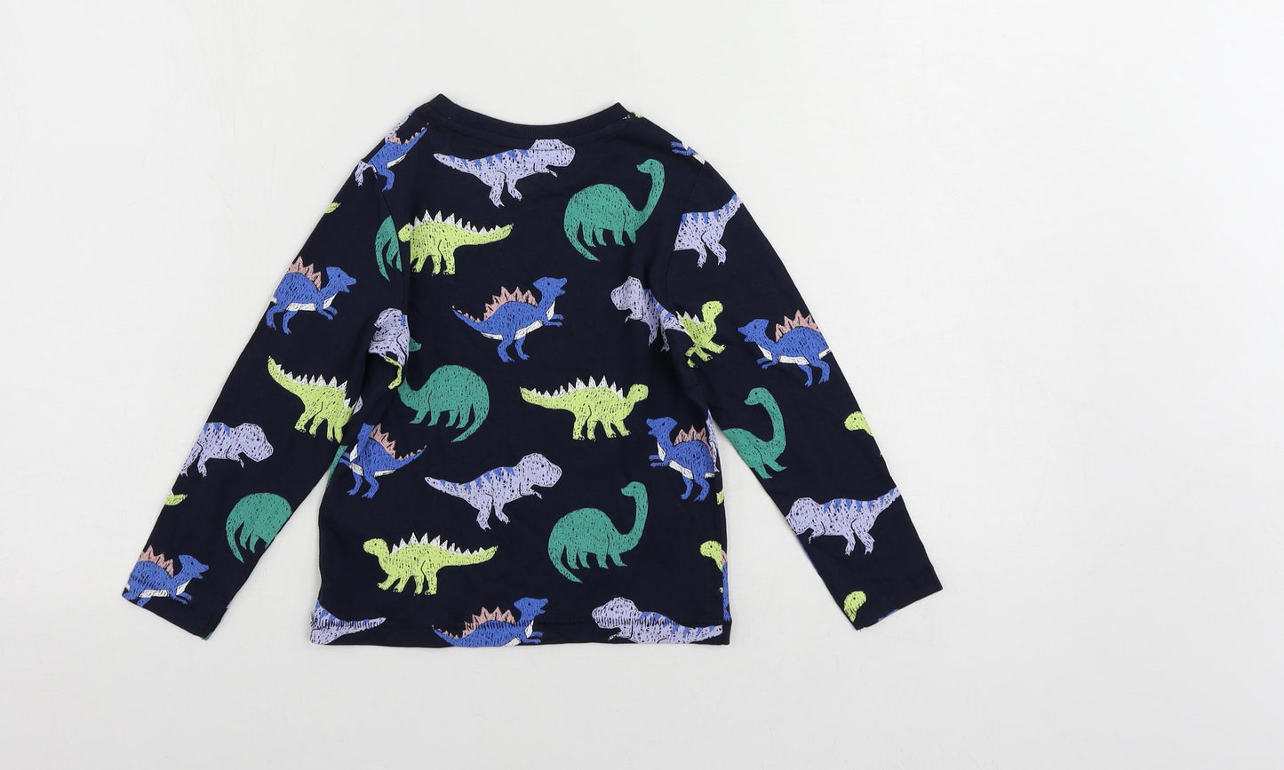 Marks and Spencer Boys Blue Geometric Cotton Pullover T-Shirt Size 3-4 Years Crew Neck Pullover - Dinosaur Print