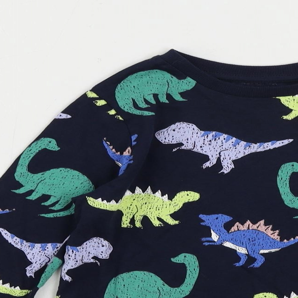 Marks and Spencer Boys Blue Geometric Cotton Pullover T-Shirt Size 3-4 Years Crew Neck Pullover - Dinosaur Print