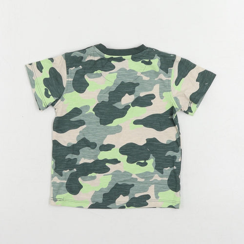 Marks and Spencer Baby Green Camouflage Cotton Pullover T-Shirt Size 6-9 Months Crew Neck Snap