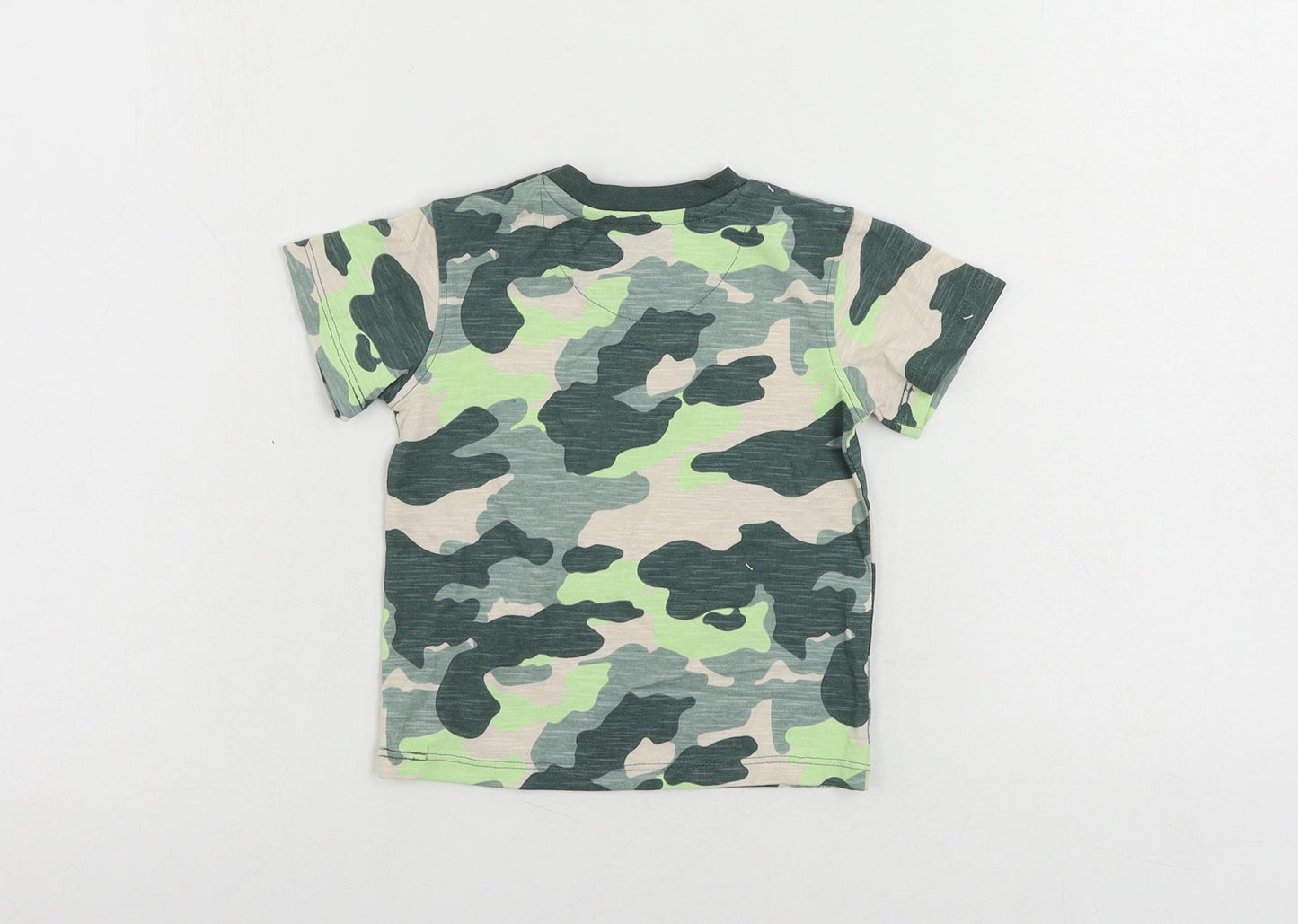 Marks and Spencer Baby Green Camouflage Cotton Pullover T-Shirt Size 6-9 Months Crew Neck Snap