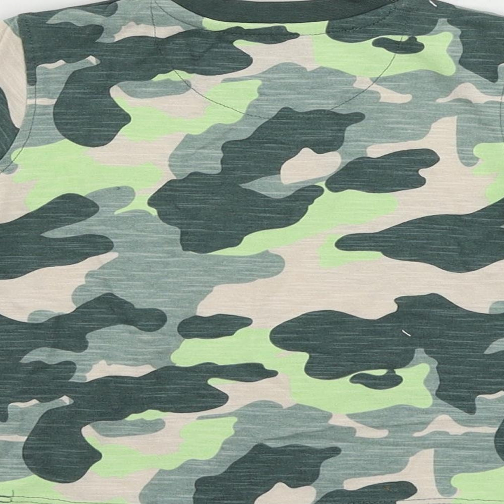 Marks and Spencer Baby Green Camouflage Cotton Pullover T-Shirt Size 6-9 Months Crew Neck Snap