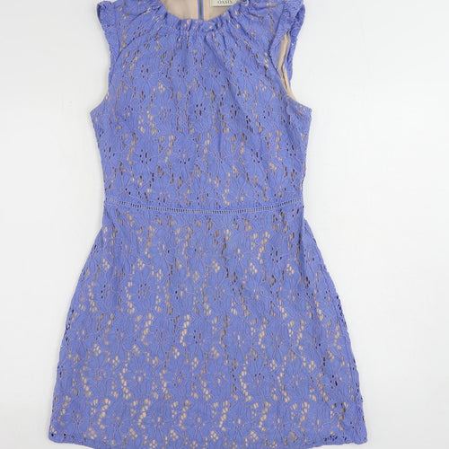 Oasis Womens Blue Cotton A-Line Size 10 Mock Neck Zip - Lined