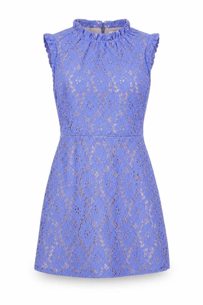 Front view of Oasis women’s blue cotton a-line, size UK 10, mock neck zip - lined