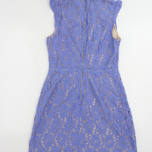 Oasis Womens Blue Cotton A-Line Size 10 Mock Neck Zip - Lined