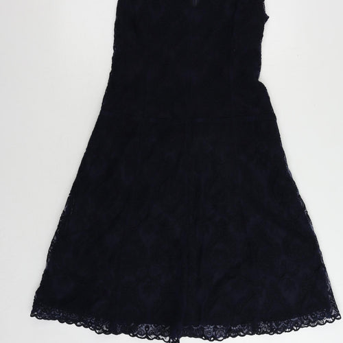 NEXT Womens Blue Cotton Fit & Flare Size 10 V-Neck Zip