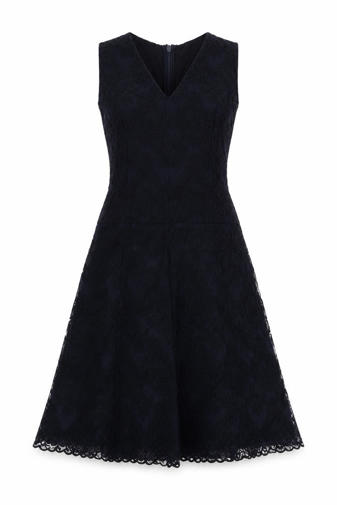 Front view of Next women’s blue cotton fit & flare, size UK 10, v-neck zip