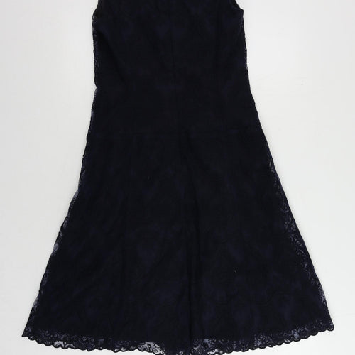 NEXT Womens Blue Cotton Fit & Flare Size 10 V-Neck Zip