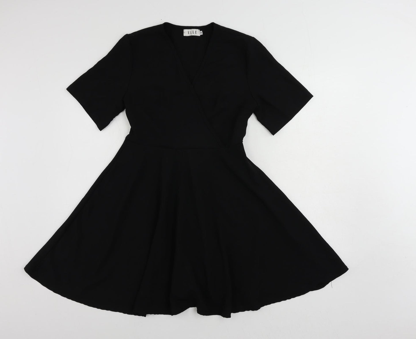 ELLE Womens Black Polyester Skater Dress Size M V-Neck