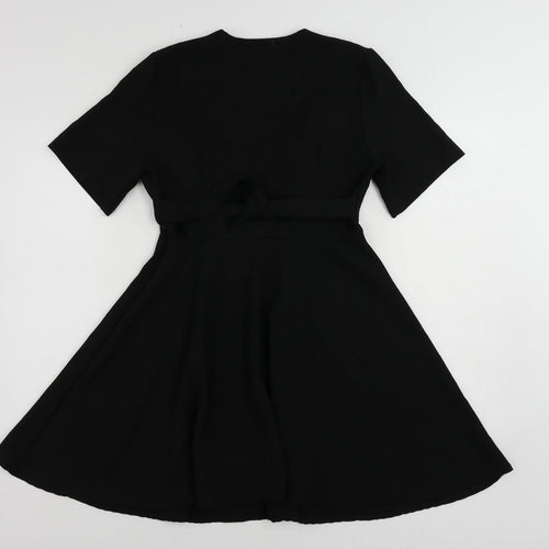 ELLE Womens Black Polyester Skater Dress Size M V-Neck