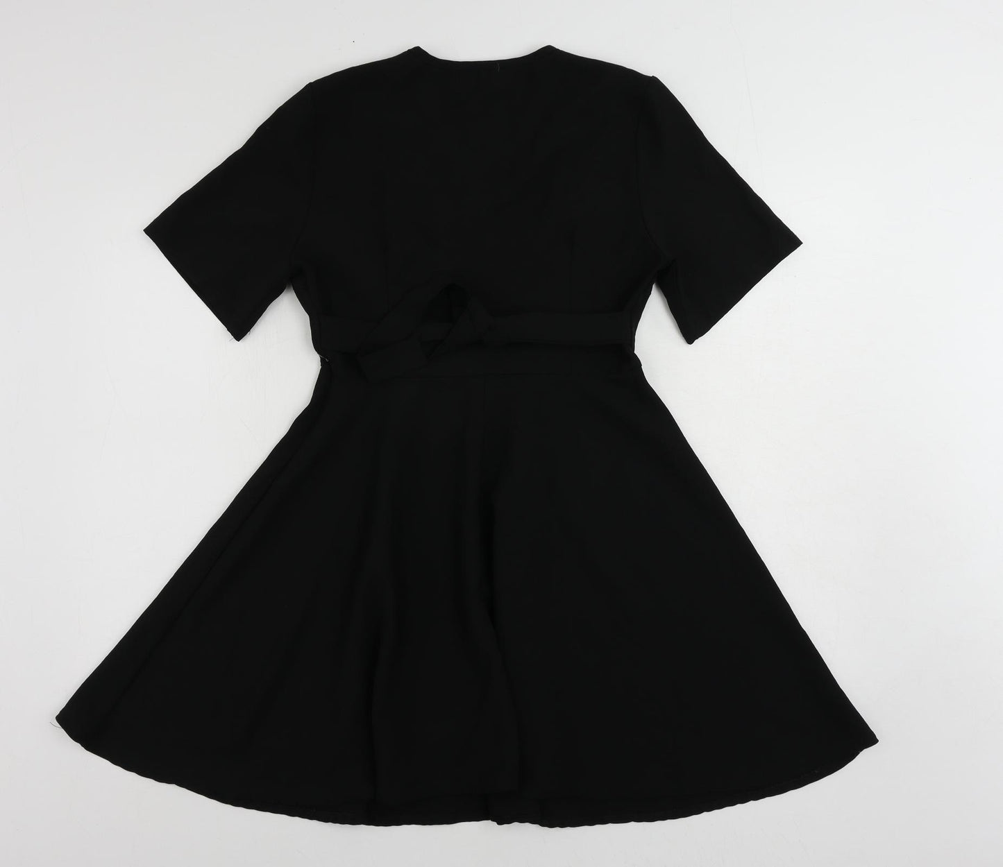 ELLE Womens Black Polyester Skater Dress Size M V-Neck