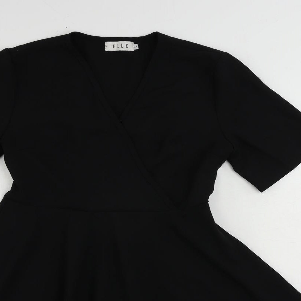ELLE Womens Black Polyester Skater Dress Size M V-Neck