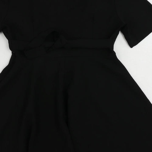 ELLE Womens Black Polyester Skater Dress Size M V-Neck
