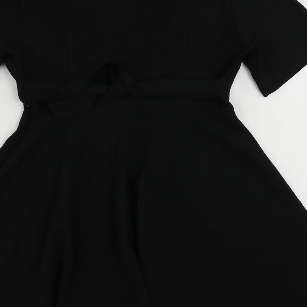 ELLE Womens Black Polyester Skater Dress Size M V-Neck