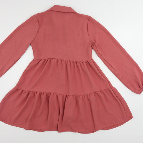 Boohoo Womens Pink Polyester Shirt Dress Size 8 Collared Button - Tiered