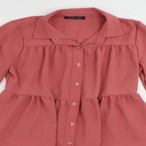 Boohoo Womens Pink Polyester Shirt Dress Size 8 Collared Button - Tiered
