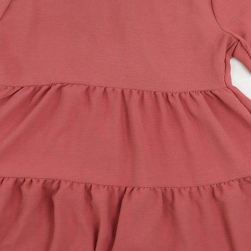 Boohoo Womens Pink Polyester Shirt Dress Size 8 Collared Button - Tiered