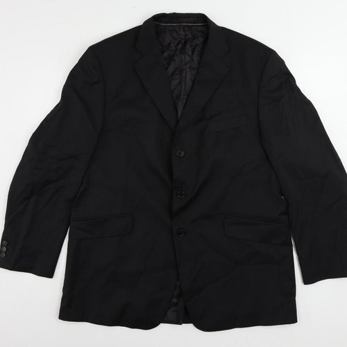 Marks and Spencer Mens Black Striped Wool Jacket Suit Jacket Size 44 Regular