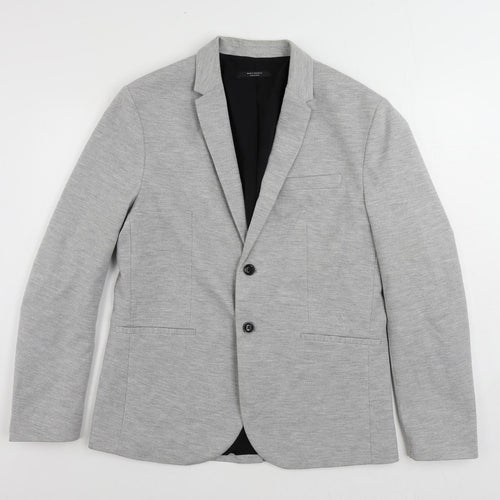 Zara Mens Grey Polyester Jacket Blazer Size 40 Regular