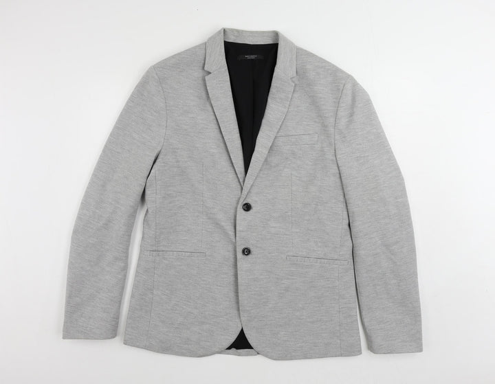 Zara Mens Grey Polyester Jacket Blazer Size 40 Regular