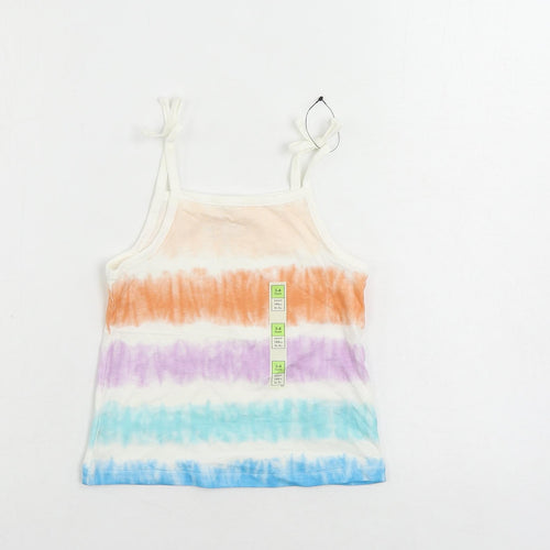 Marks and Spencer Girls Multicoloured Striped Cotton Camisole Tank Size 3-4 Years Square Neck Pullover