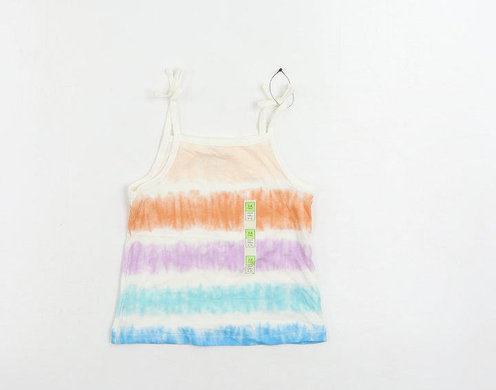 Marks and Spencer Girls Multicoloured Striped Cotton Camisole Tank Size 3-4 Years Square Neck Pullover