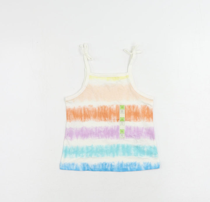 Marks and Spencer Girls Multicoloured Striped Cotton Camisole Tank Size 3-4 Years Square Neck Pullover
