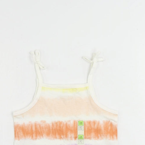 Marks and Spencer Girls Multicoloured Striped Cotton Camisole Tank Size 3-4 Years Square Neck Pullover