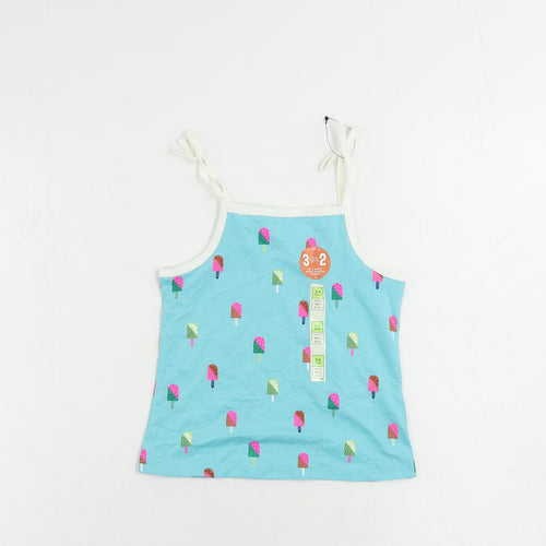 Marks and Spencer Girls Blue Geometric Cotton Camisole Tank Size 3-4 Years Square Neck Pullover - Ice Cream Print