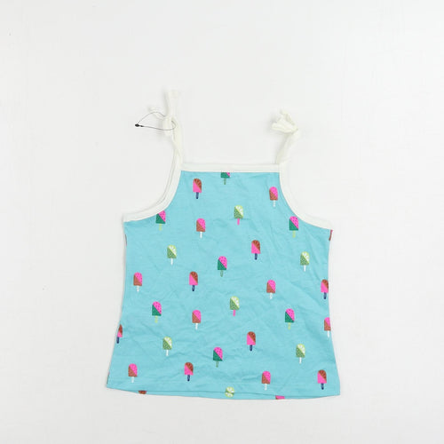 Marks and Spencer Girls Blue Geometric Cotton Camisole Tank Size 3-4 Years Square Neck Pullover - Ice Cream Print