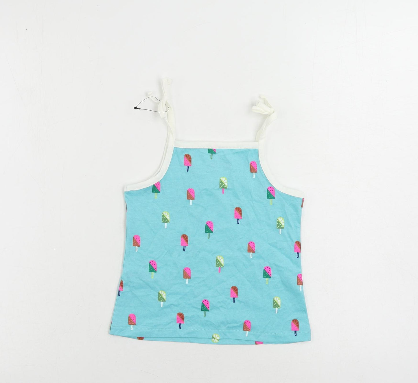 Marks and Spencer Girls Blue Geometric Cotton Camisole Tank Size 3-4 Years Square Neck Pullover - Ice Cream Print