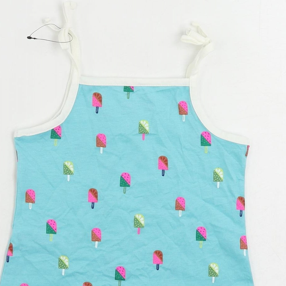 Marks and Spencer Girls Blue Geometric Cotton Camisole Tank Size 3-4 Years Square Neck Pullover - Ice Cream Print