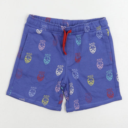 Marks and Spencer Boys Blue Geometric Cotton Sweat Shorts Size 6-7 Years Regular Drawstring - Spider-Man