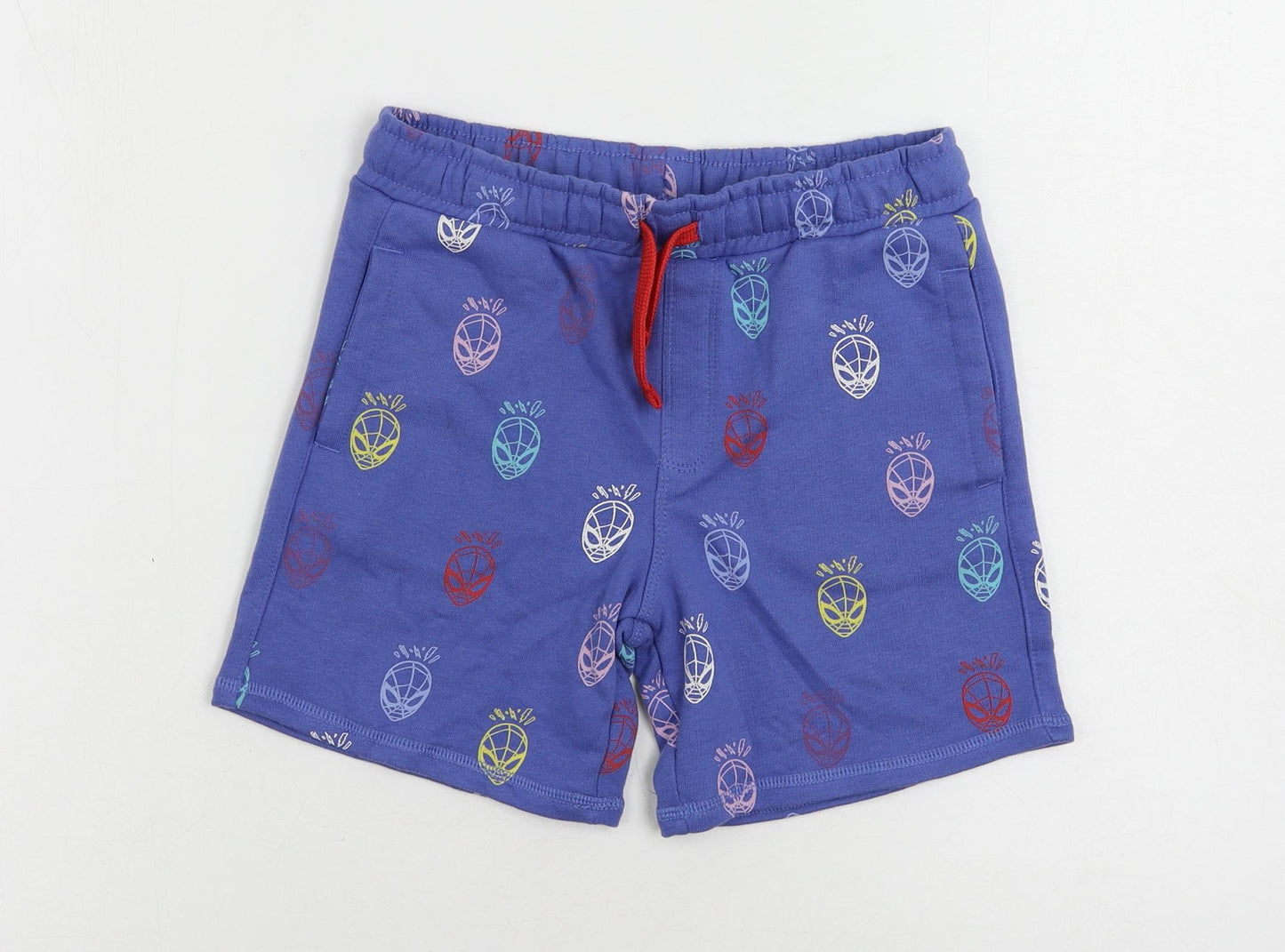 Marks and Spencer Boys Blue Geometric Cotton Sweat Shorts Size 6-7 Years Regular Drawstring - Spider-Man