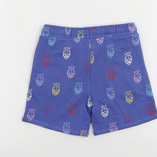 Marks and Spencer Boys Blue Geometric Cotton Sweat Shorts Size 6-7 Years Regular Drawstring - Spider-Man