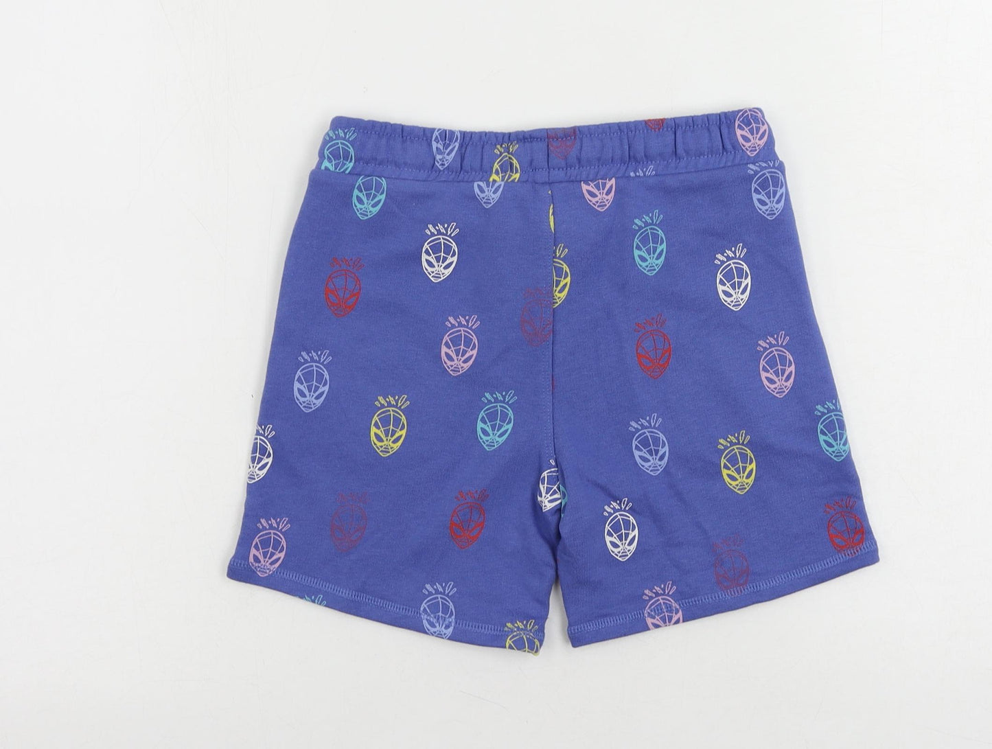 Marks and Spencer Boys Blue Geometric Cotton Sweat Shorts Size 6-7 Years Regular Drawstring - Spider-Man