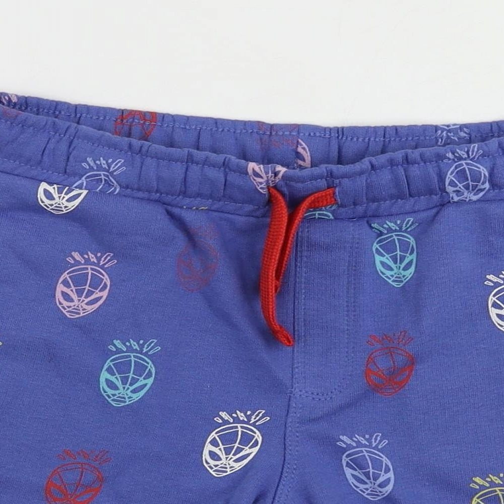 Marks and Spencer Boys Blue Geometric Cotton Sweat Shorts Size 6-7 Years Regular Drawstring - Spider-Man