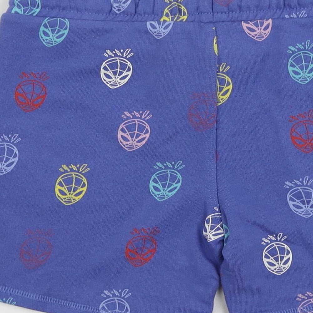 Marks and Spencer Boys Blue Geometric Cotton Sweat Shorts Size 6-7 Years Regular Drawstring - Spider-Man