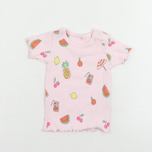 Marks and Spencer Baby Pink Geometric Cotton Pullover T-Shirt Size 3-6 Months Crew Neck - Fruits