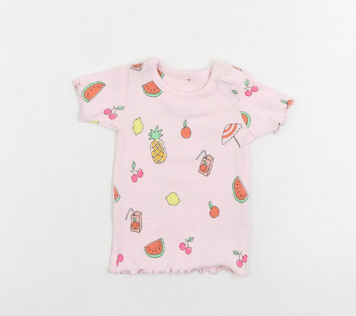 Marks and Spencer Baby Pink Geometric Cotton Pullover T-Shirt Size 3-6 Months Crew Neck - Fruits