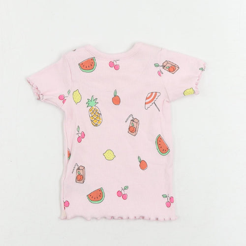 Marks and Spencer Baby Pink Geometric Cotton Pullover T-Shirt Size 3-6 Months Crew Neck - Fruits
