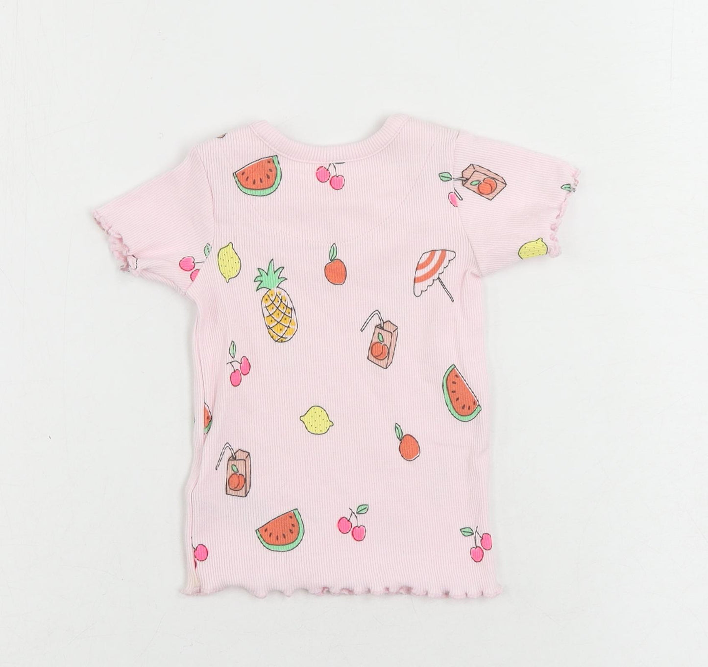 Marks and Spencer Baby Pink Geometric Cotton Pullover T-Shirt Size 3-6 Months Crew Neck - Fruits