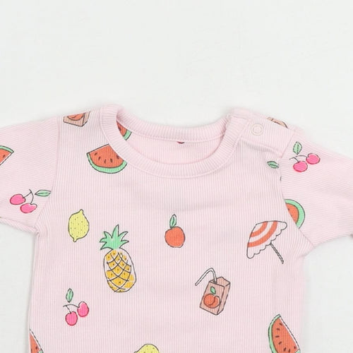Marks and Spencer Baby Pink Geometric Cotton Pullover T-Shirt Size 3-6 Months Crew Neck - Fruits